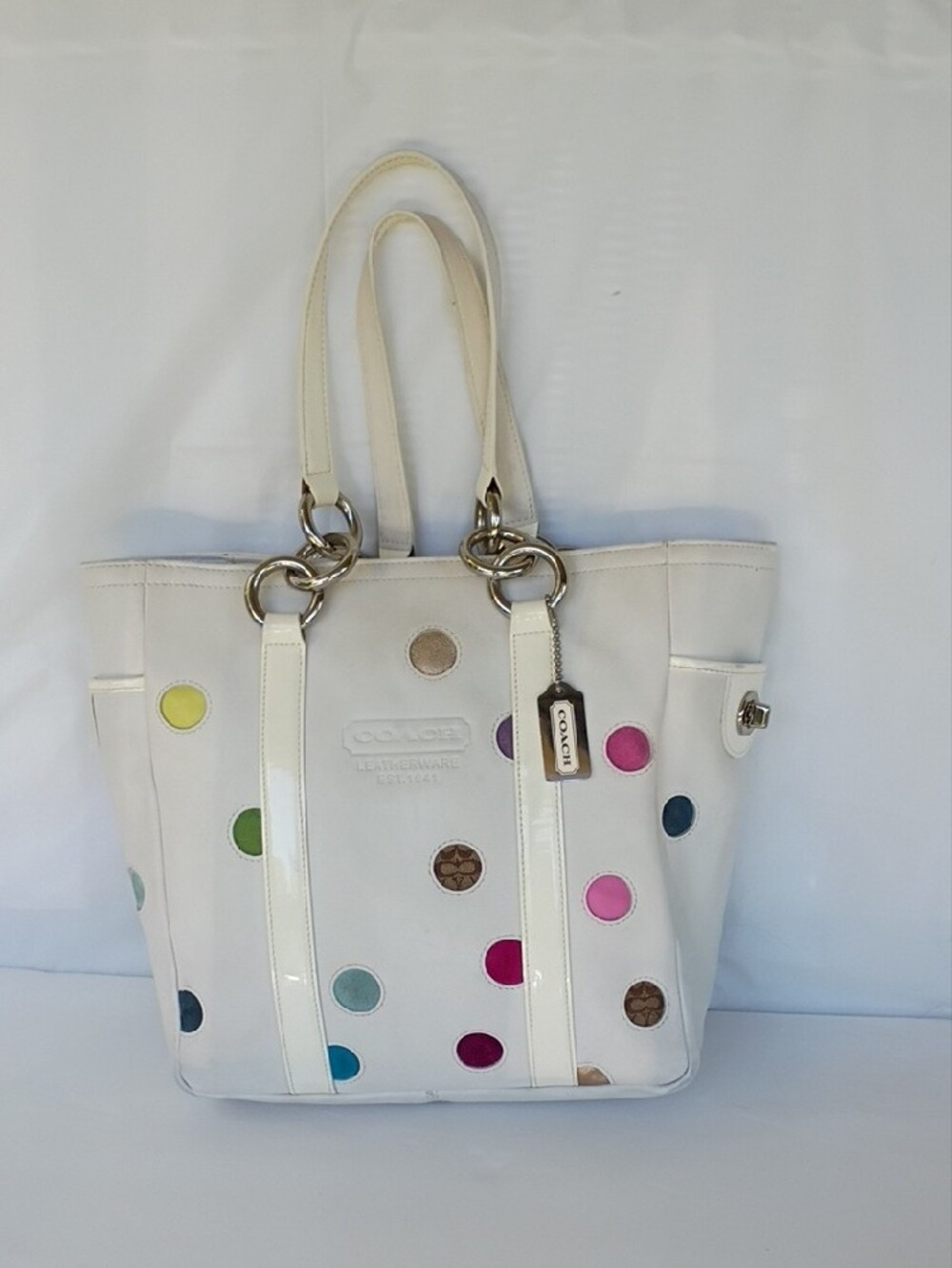 Coach White Polka Limited Watercolor Polka Dot Edition Leather Tote Bag